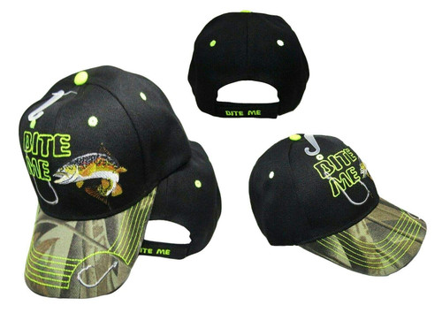 Trade Winds Bite Me Hook Trout Fishing Camouflage Black Front Embroidered Cap CAP925C Hat