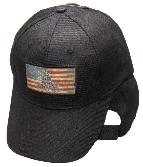 USA Gadsden Don't Tread On Me Tea Stained Patch Black Embroidered Cap Hat