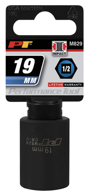 Performance Tool M829 1/2-Inch Drive 19mm 6pt Impact Socket