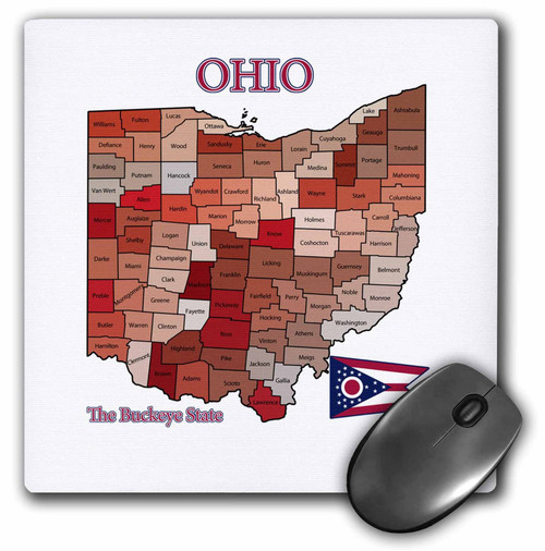 3dRose Map, flag and nickname of Ohio, counties colored and labeled - Mouse Pad, 8 by 8 inches (mp_205189_1)