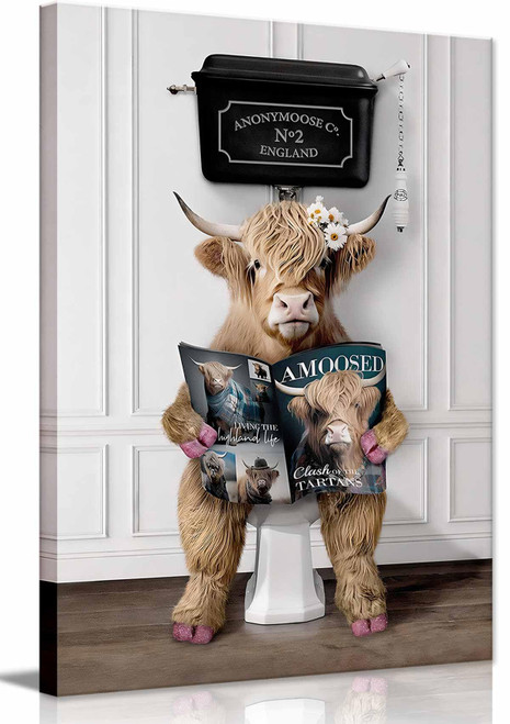 Frame Bathroom Highland Cow Canvas Wall Art Farm Cow are Reading Newspapers In The Toilet pictures posters Print Wall Decor Modern Humor Animals Paintings Funny Artworks for Bedroom(12x16in) Frame Bathroom Highland Cow Canvas Wall Art Farm Cow are Reading Newspapers In The Toilet pictures posters Print Wall Decor Modern Humor Animals Paintings Funny Artworks for Bedroom(12x16in)