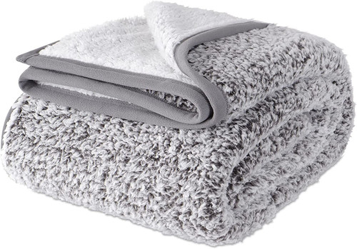 EMME Fuzzy Fleece Warm Blanket 50"x60" Throw Size Ultra Soft Warm Sherpa Blanket Microfiber Cozy Blanket for Couch Sofa Lightweight Fuzzy Thick Reversible Couch Blanket (Grey, 50"x60")