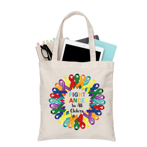 BDWPSS Cancer Awareness Gift Cancer Fighter Gift Fight Cancer In Colors Tote Bag Cancer Support Gift Hope Ribbon Gift (Fight Cancer TG)