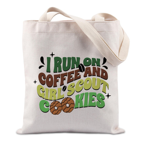 TIIMG Girl Scout Gift Coffee Lover Gift Caffeine Cookies Gift I Run On Coffee And Girl Scout Cookies Tote Bag (I RUN ON) TIIMG Girl Scout Gift Coffee Lover Gift Caffeine Cookies Gift I Run On Coffee And Girl Scout Cookies Tote Bag (I RUN ON)