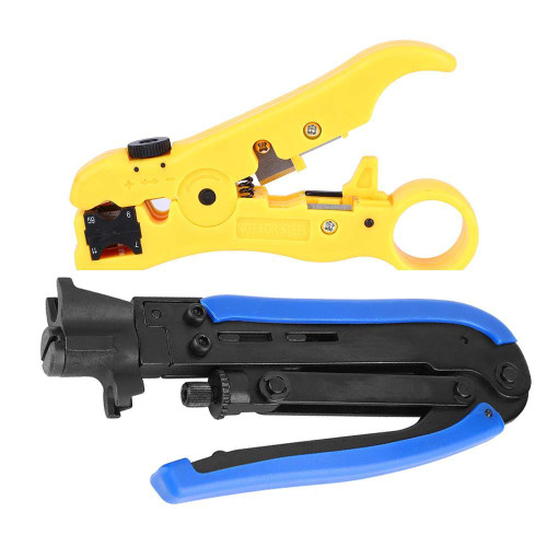 2PCS Coax Cable Crimper Kit, Wire Stripper Coax Cable Crimper Stripper Compression Tool, Electrician Pliers Squeezing Forceps