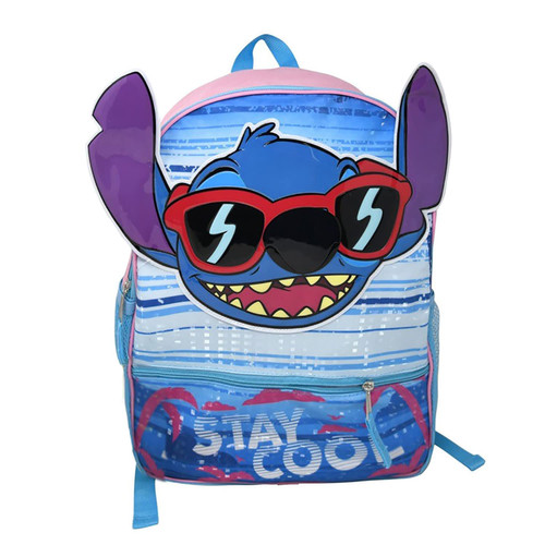 United Pacific Design Stitch Backpack - Disney Lilo & Stitch School Backpack with Shaped Head of Stitch in Front with 3D Ears, Spacious Travel Kids Backpack - 16"