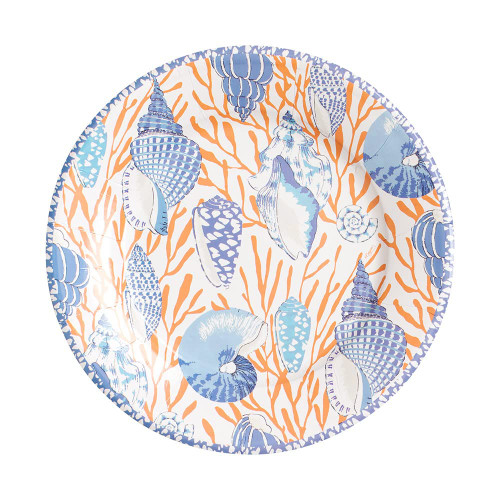 Shell Toile Salad & Dessert Plates in Coral & Blue - 8 Per Package, 2 Packages