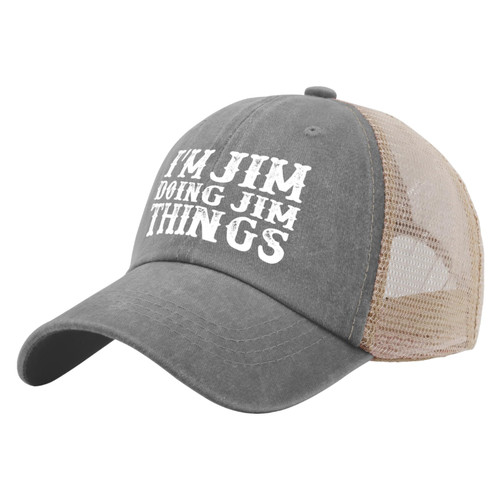 Dad Hat I'm Jim Doing Jim Things Hat Trucker Hat Women Vintage Mesh Cap for Summer Gray