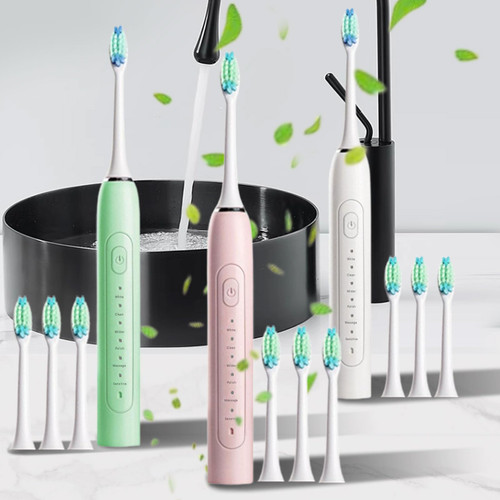 Qaailabf USB Rechargeable Electric Toothbrush, with 4 Brush Heads & 6 Cleaning Modes, Deep Clean, for Men & Women