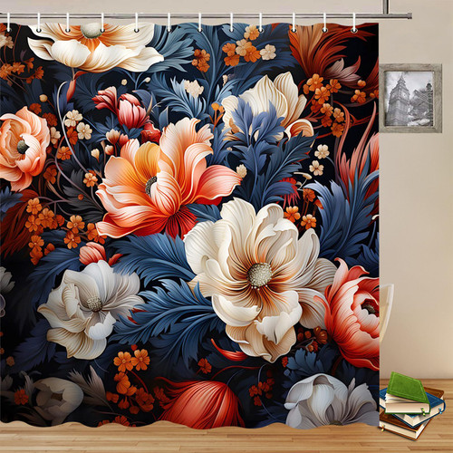 Yadshoti Floral Shower Curtains Spring Flower Plant Scenery Bathroom Decor Polyester Fabric Hanging Curtain Set 70 x 74.8 Inch with Hooks