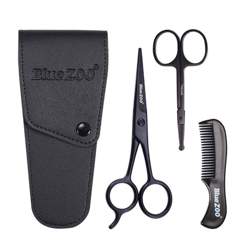 Beard Mustache Scissors and Comb Set Kit for Men Care (3 Pieces Kit) Body Care Products for Women (Black, One Size)