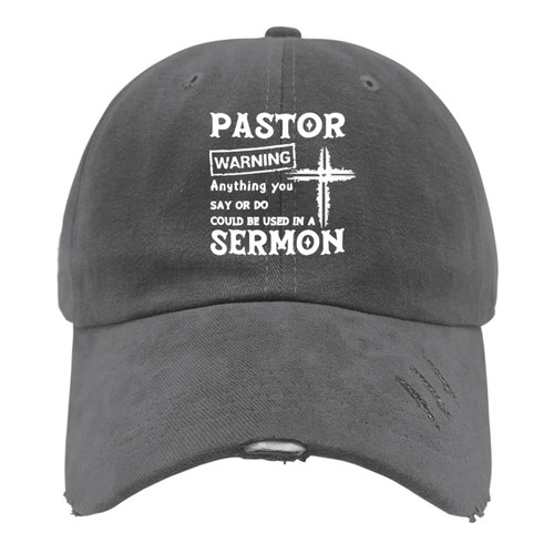 Pastor Gift Pastor Warning Anything You say Hat Hat Women Vintage Mesh Baseball Cap for Summer Dark Grey