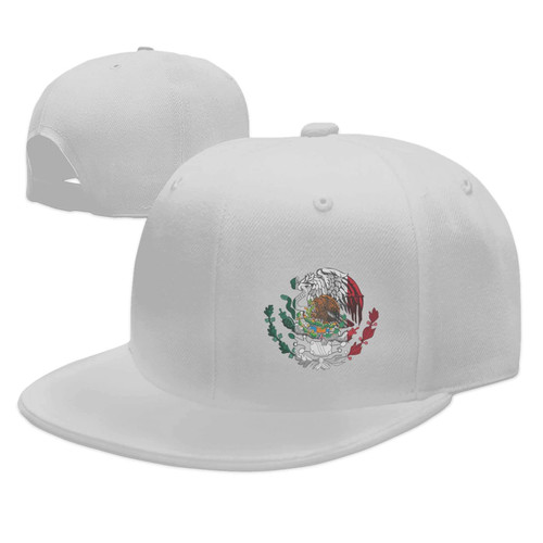 Mexico Eagle Flat Bill Baseball Cap Snapback Hats for Men & Women White