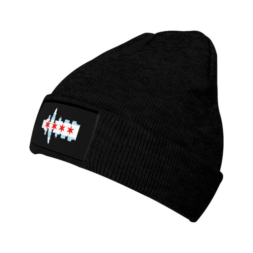 Zusolf Chicago City Flag Skyline Hat Beanie Hats for Men Women, Knit Hat Ski Stocking Cuffed Cap Cuffed Knit Skull Cap Black