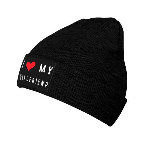 I Love My Girlfriend Hat Knit Hat Daily Beanie Men Women Winter Thermal Hats Cuffed Knit Skull Cap Black