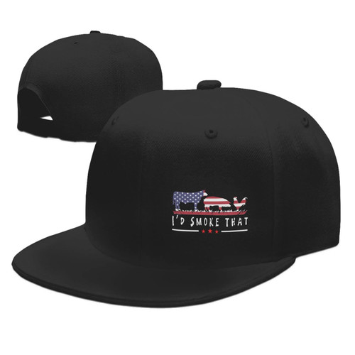 I'd Smoke That Patriot BBQ Barbeque Cook Chef Flat Bill Baseball Cap Snapback Hats for Men & Women Black I'd Smoke That Patriot BBQ Barbeque Cook Chef Flat Bill Baseball Cap Snapback Hats for Men & Women Black