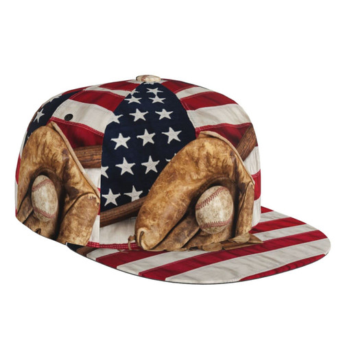 LOGMOR Baseball American Flag Pattern Flat Bill Hat, Unisex Snapback Baseball Cap Hip Hop Style Flat Visor Blank Adjustable Black