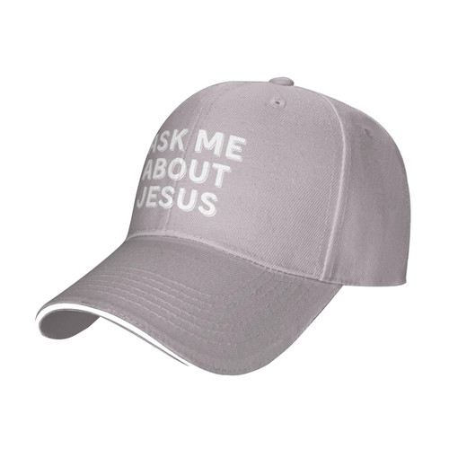Gymini Ask Me About Jesus Hat Christ Jesus 2024 Hat Christian God Bless Hat for Men Women Adjustable Baseball Cap Trucker Hat Gray