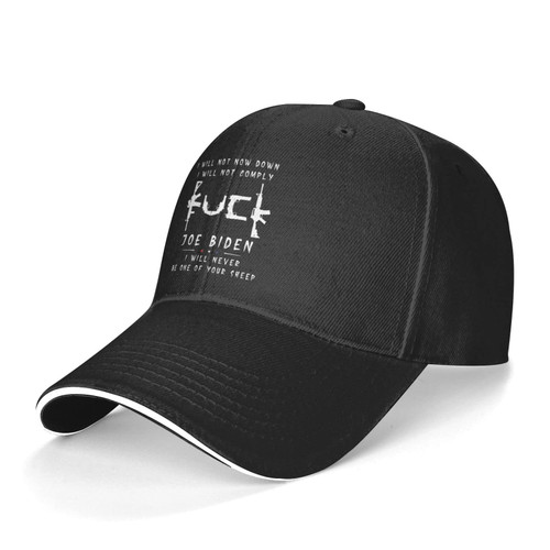 I Will Not Bow Down I Will Not Comply Fu-Ckbiden Hat Adult Adjustable Mountaineering Classic Washed Casquette Cap Hat for Outdoor Black