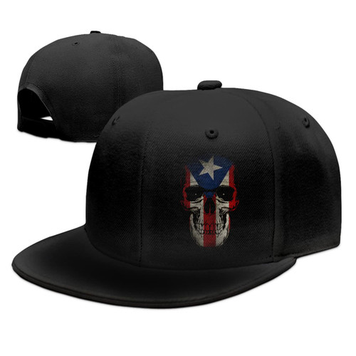 Puerto Rico Rican Flag Skull Snapback Hats for Men Baseball Cap Adjustable Flat Bill Trucker Dad Gift,Husband,Boy Friend,Brother,Uncle,Grandfather,Grandpa Black