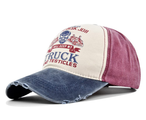 YULOONG Trucker Cap Vintage Baseball Cap Washed Denim Skull Pattern Adjustable Outdoor Sun Hat 100% Cotton for Man Women D