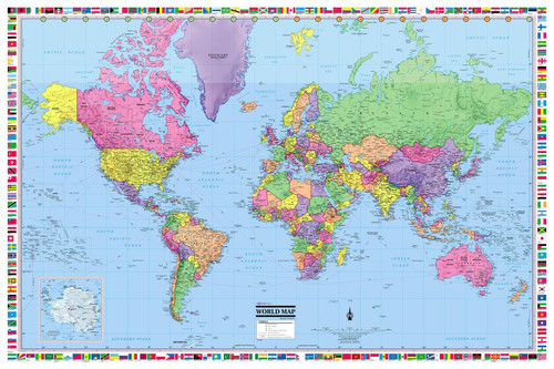 Cool Owl Maps World 3D Wall Map Political with Flags, Poster Size (36"x24"), Rolled Paper 2021