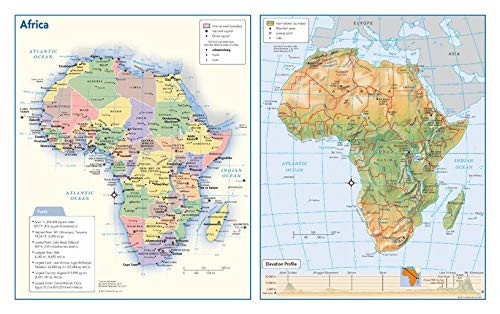 Africa Political & Physical Continent Map - 17" x 10.75" Paper