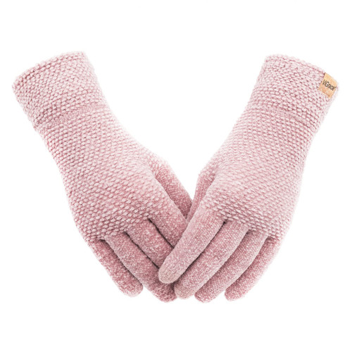 ViGrace Winter Touchscreen Gloves for Women Chenille Warm Cable Knit with 3 Touch Screen Fingers Texting Driving Elastic Cuff Thermal Glove(Pink,Large)