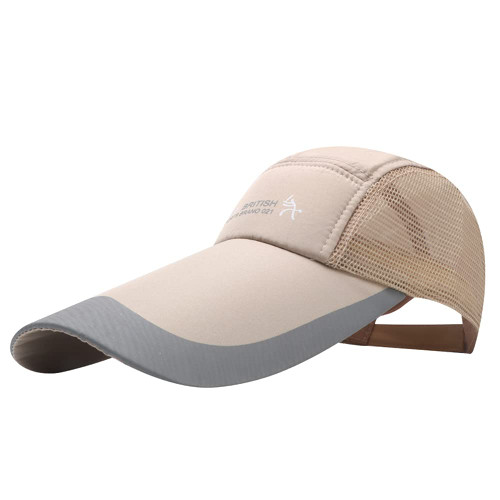 LOCOMO Men Women Super Extra 5.5in Long Bill Fishing Hat Mesh Back Trucker Snapback Baseball Brim Sun Cap Khaki Beige,Medium