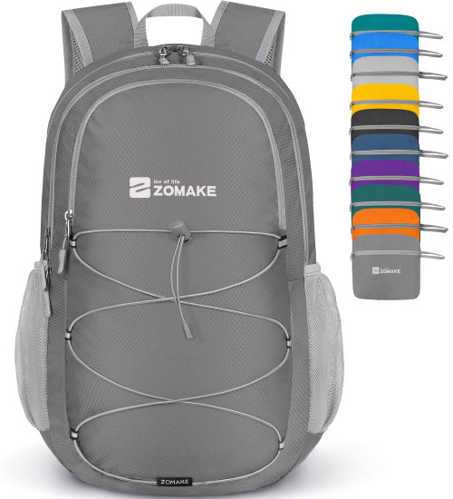 ZOMAKE 28L Small Packable Hiking Backpack - Lightweight Travel Hiking Daypack - Water Resistant Foldable Day Pack for Camping Outdoor Sports (Medium grey)