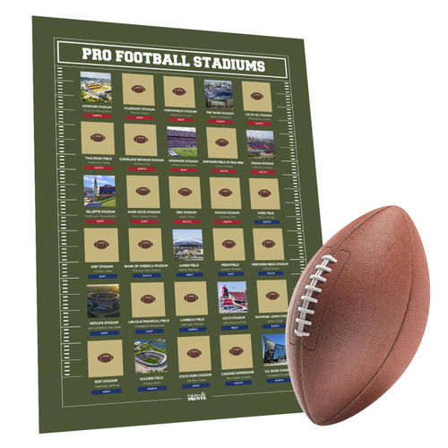 Football Stadiums Scratch Off Poster - Football Stadiums Scratch Off Map - Track Your Football Journey - Football Posters - Ultimate Gift for Football Fans & Dads - All 30 Pro Football Stadiums (2023)
