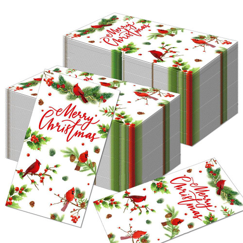 SKINFORD 100 PCS Christmas Paper Napkins Dinner Hand Napkin Towel Christmas Disposable Paper Christmas Decorations for Home Kitchen Bathroom Powder Room Wedding Winter Holiday Xmas Decorative Towels