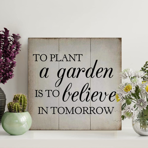 LITTLEGROVE SEEDS Rustic Wooden Pallet Sign To Plant A Garden Is To Believe In Tomorrow Wood Plaque 12x12in Farmhouse Wall Decor Wall Art Wall Hanger for Living Room Bedroom Office