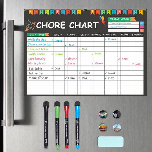 Dry Erase Chore Chart for Kid - Daily Chore Chart for Multiple Kids, Magnetic Chore Board with Magnets Eraser, to Do List White Board for Toddler