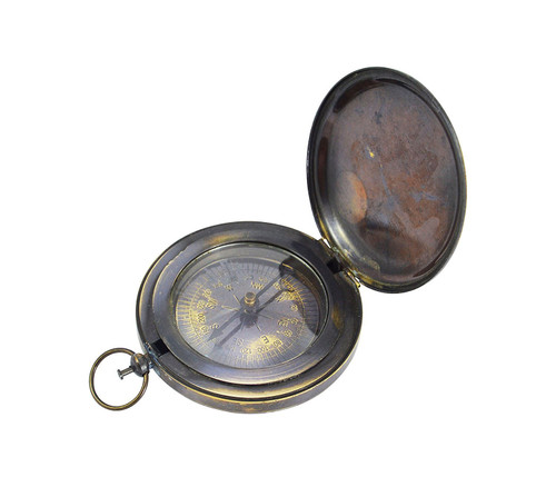 PARIJAT HANDICRAFT 2.5" Antique Brass Compass Pocket Compass Best Gift Ideas Directional Magnetic Compass for Navigation/Push Button Pocket Compass for Camping, Hiking, Touring