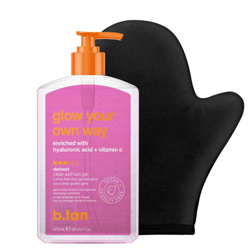 b.tan Clear Self Tan Gel Kit | Glow Your Own Way Bundle - Transfer-Resistant Self Tanning Gel with Self Tanning Mitt, Vegan, Cruelty Free Self Tanner, 16 Fl Oz