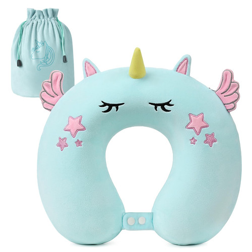 urnexttour Kids Travel Pillow, Cute Unicorn Memory Foam Neck Pillow with Travel Bag, Soft Adjustable Airplane Pillow for Chin Support, Headrest and Sleeping - Blue urnexttour Kids Travel Pillow, Cute Unicorn Memory Foam Neck Pillow with Travel Bag, Soft Adjustable Airplane Pillow for Chin Support, Headrest and Sleeping - Blue