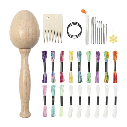 Darning Egg Supplies Kit, Wooden Darning Egg Mending Sewing Tool Large Eye Needles Multiple Color Darning Threads Patching Threader Needles Combfor DIY Sewing Handicraft, Socks, Clothes, Sweaters