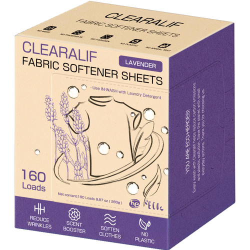 CLEARALIF laundry Fabric Softener Sheets, Lavender Scent, 160 Loads, Eco Friendly, Great For Travel, Apartments, Dorms.