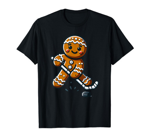 Cute Gingerbread Man Hockey Player Hockey Christmas Kid Boys T-Shirt
