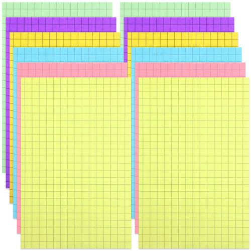 12 Pads Grid Paper Sticky Notes Grid Writing Notepad 4 x 6 Inch Grid Lines Sticky Notes Graph Paper Sticky Notes with Black Grid Lines Sticky Notepad Memo for Office Home, 50 Sheet Each (Mixed Color)