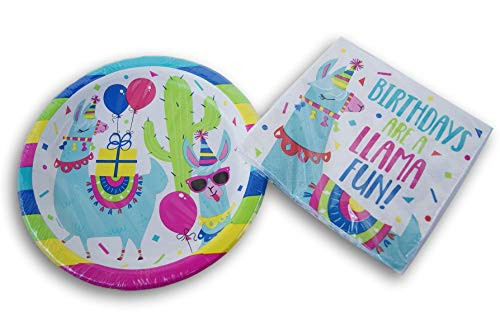 Birthdays are a Llama Fun Party Bundle - (8) Dinner Plates and (16) Napkins