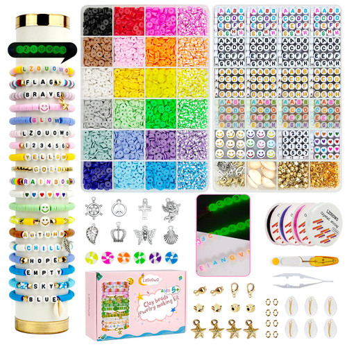 LZOUOWO 7200 Clay Beads Set Flat Heishi Beads for Bracelet Making Aesthetic Kit 24 Colors Polymer Clay Beads Jewelry Making and Letter Beads for Friendship Bracelets Smiley Face Number Glow Beads LZOUOWO 7200 Clay Beads Set Flat Heishi Beads for Bracelet Making Aesthetic Kit 24 Colors Polymer Clay Beads Jewelry Making and Letter Beads for Friendship Bracelets Smiley Face Number Glow Beads