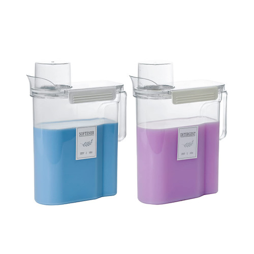Laundry Detergent Dispenser Fabric Softener Dispenser Scent Booster Beads Container for Fabric Softener, Laundry Detergent, Grain, Bleaching Agent, Laundry Powder, Clear, 2 Pack