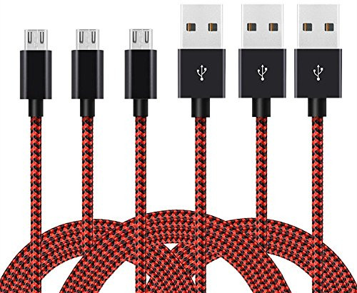 Vman MCB-3-2 Micro USB Cable Android, Micro USB to USB 2.0 Cable (3Pack, 6Ft) Nylon Braided Sync and Fast Charging Cable for Samsung, Android Smartphones and More, Black