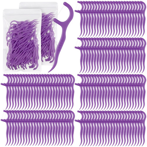 Baderke 600 Count Dental Floss Picks Bulk Non Breakable Dental Floss Flossers for Adults Tooth Picks Flossers Teeth Cleaning Dental Floss Flossers for Family Pack Travel (Dark Purple)