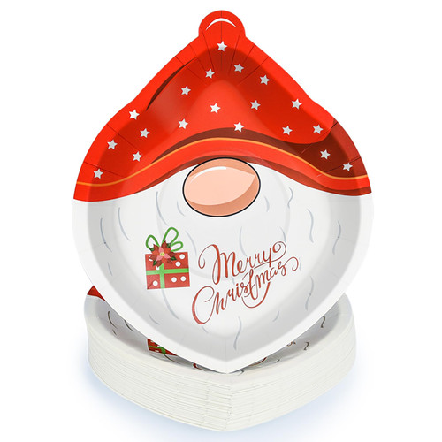EPHYO 100 Count Christmas Paper Plates Gnome Disposable Dinner Party Plates Oval Holiday Dinnerware for Dessert Salad Appetizer Cookies Heavy Duty Party Supplies