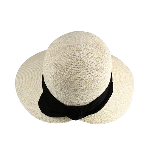 Surblue Women's Straw Sun Hat Wide Brim Foldable Panama Roll up Cap Fedora Beach Sun Hat Floppy Summer Hat with Decorative Bow UPF50+ Protection? White