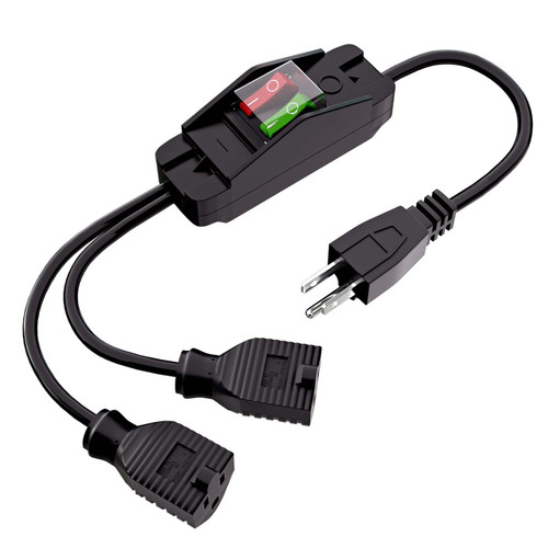 HICITY 1 to 2 Extension Cord Splitter with ON/Off Switch, 3 Prong Heavy Duty Extension Cord for Indoor Outdoor, 1.6FT Power Cable SJTW 14AWG 15A/125V and 18AWG 10A/125V (Black)