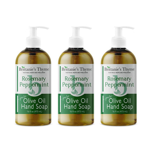 Brittanie's Thyme Organic Natural Rosemary Peppermint Hand Soap - 16oz 3 Pack- Castile Soap Made with Olive Oil and Natural Luxurious Essential Oils - Vegan & Gluten Free